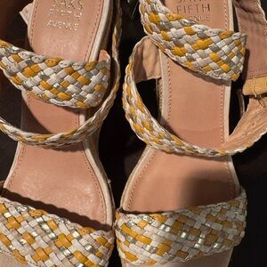 Saks Fifth Avenue Yellow and Cream Woven Strap Sandals